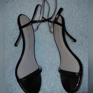 Stuart Weitzman Black Patent Strappy Stiletto Sandals Well Loved Size 9.